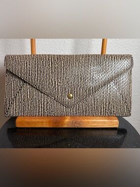 Neiman Marcus Envelope Black/Cream Textured Clutch